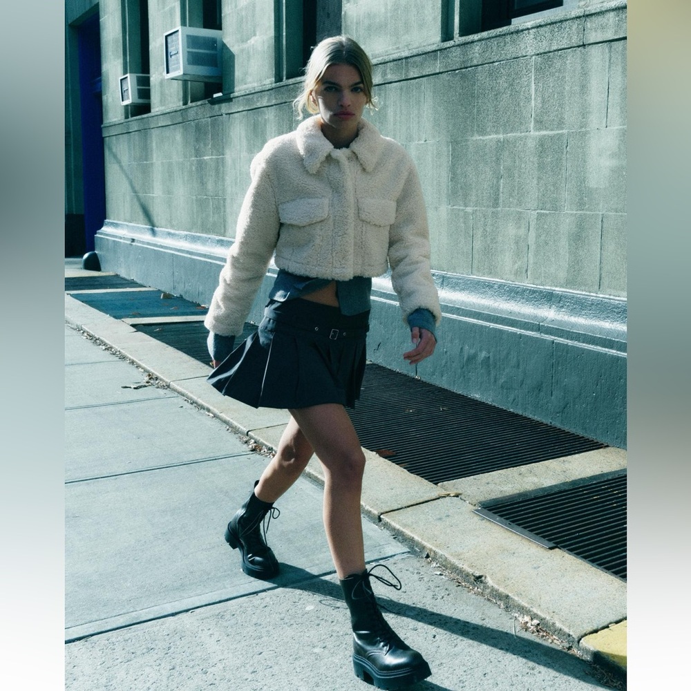 ZARA CROPPED FAUX SHEARLING JACKET